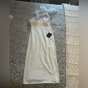 White one shoulder midi bridal shower dress